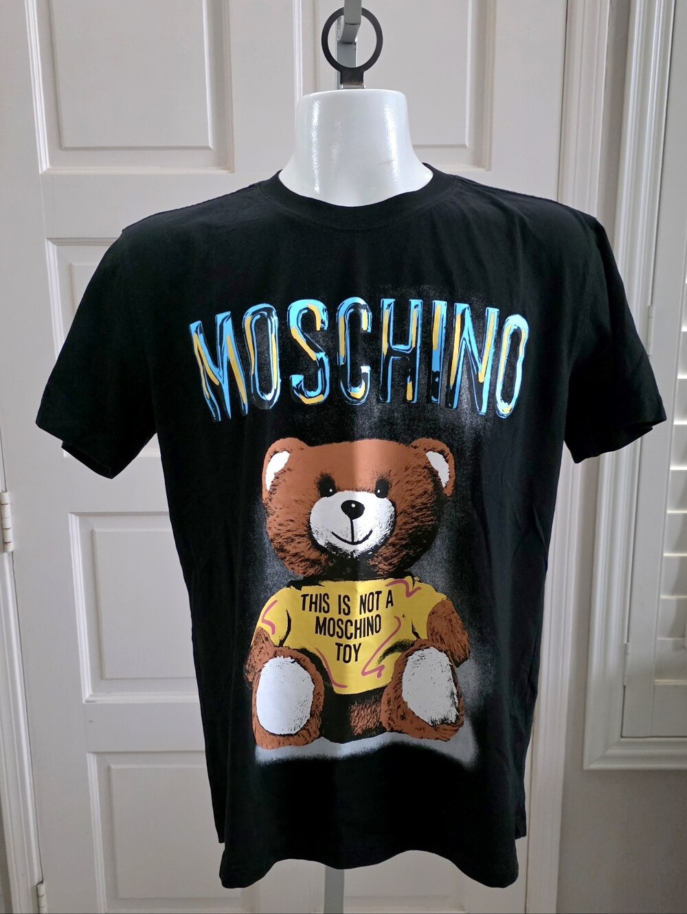 Moschino Couture Black T-Shirt Tee Teddy Bear This Is Not A Moschino Toy Size XL